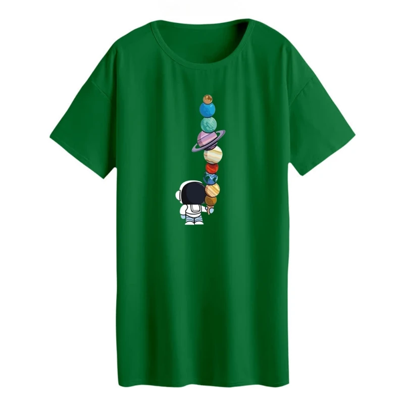 تی شرت لانگ زنانه مدل  فضانور و بستنی و سیاره ها