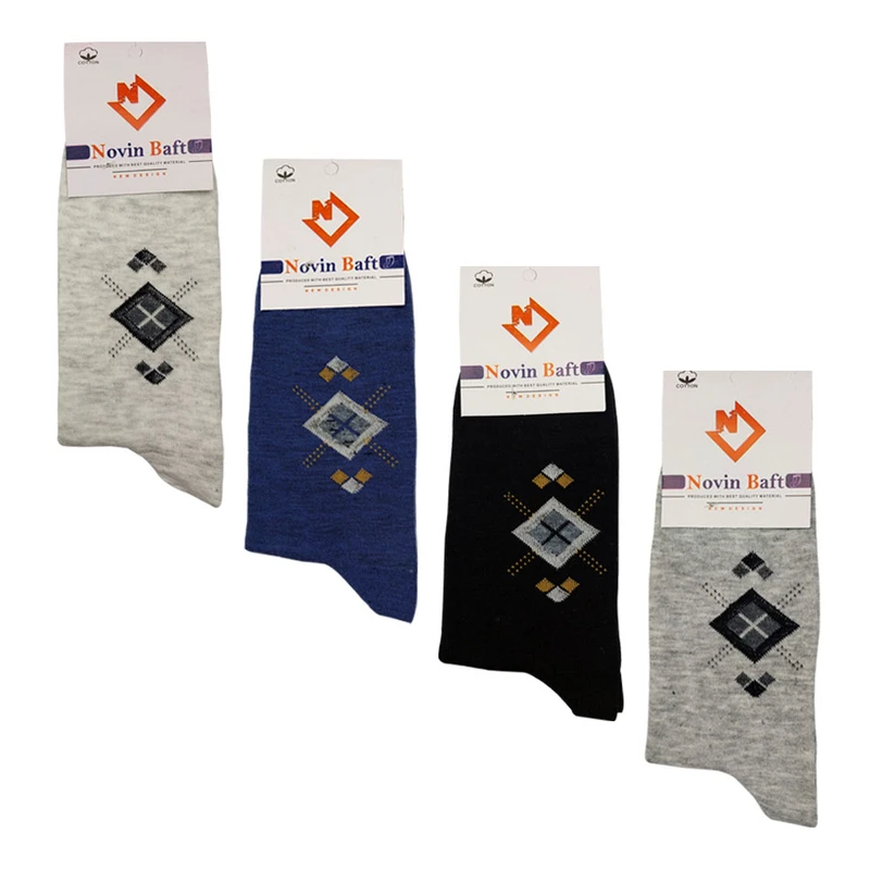 جوراب ساق بلند مردانه نوین بافت کد 126 بسته 4 عددی