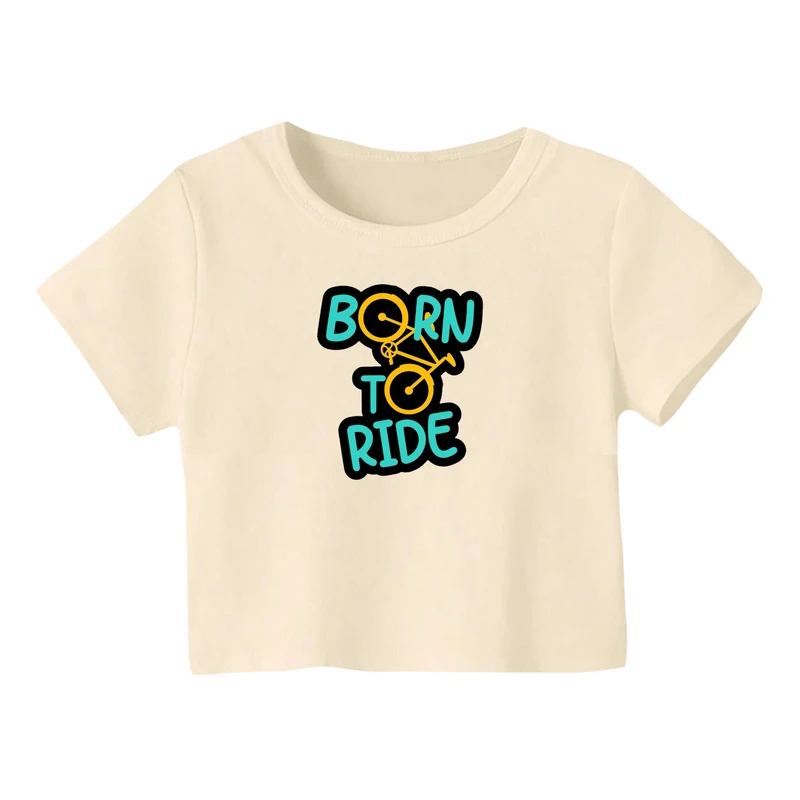 کراپ‌ تی‌شرت آستین کوتاه زنانه مدل دوچرخه کد 8