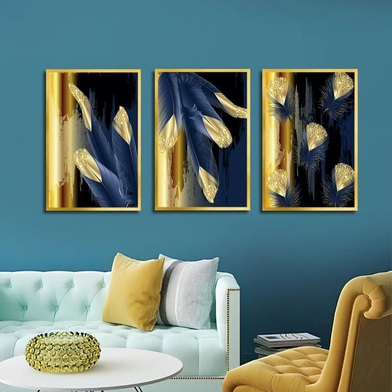 تابلو بکلیت طرح پر طلایی مدل شاین اکلیلی T-2495 فریم طلایی مجموعه 3 عددی