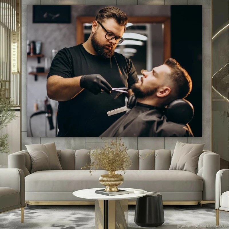 تابلو بوم طرح مخمل آرایشگاه مردانه کد BK23584