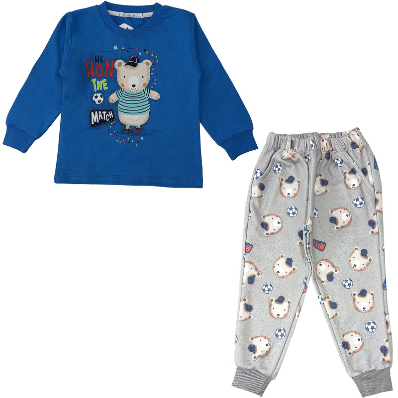 ست تی شرت و شلوار پسرانه مدل خرس فوتبالیست کد 3618 رنگ آبی نفتی