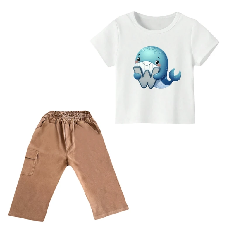 ست تی شرت و شلوارک پسرانه مدل نهنگ کد ۳