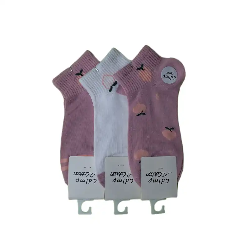 جوراب ساق کوتاه زنانه طرح هلو مجموعه 3 عددی