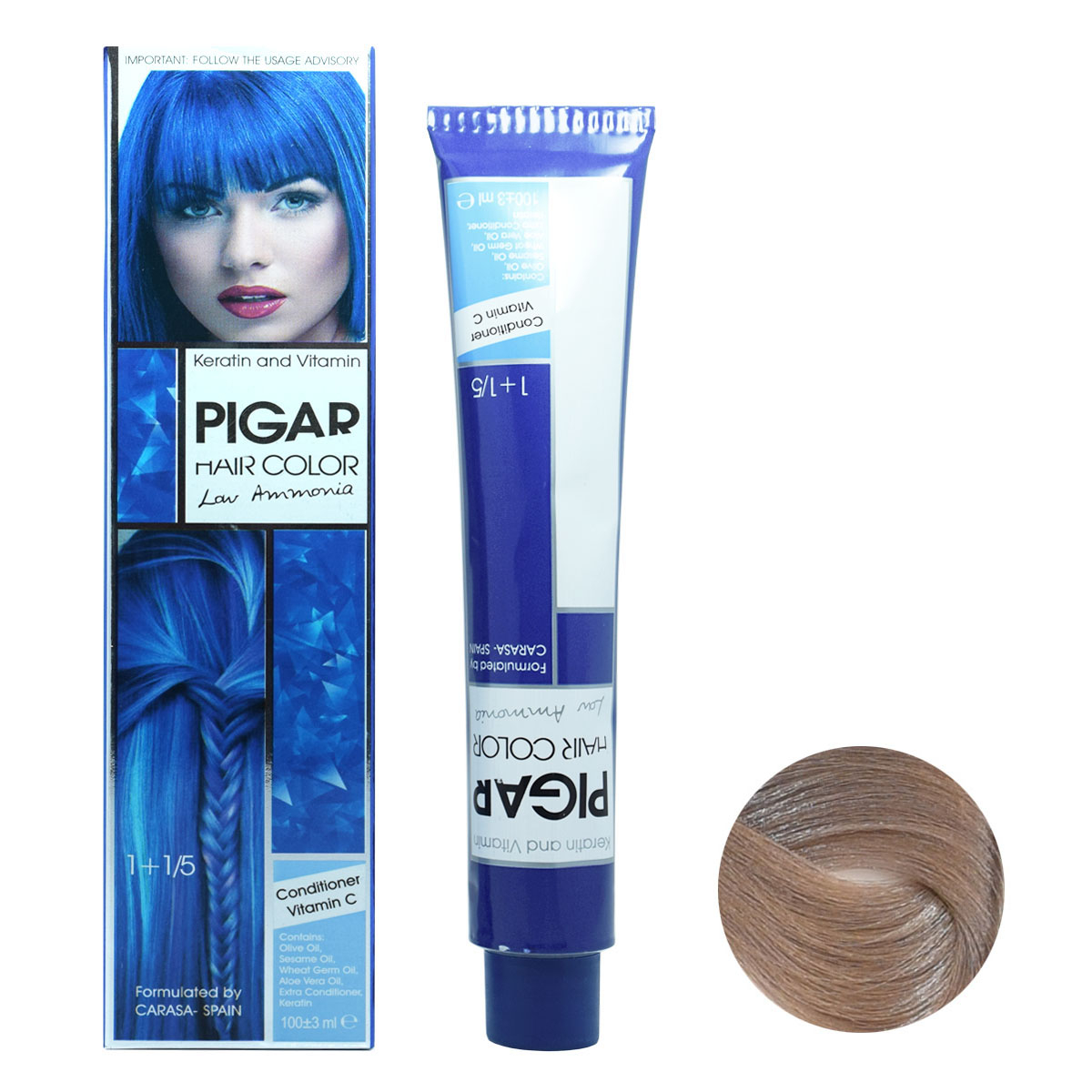 رنگ مو پیگار شماره C8 حجم 100 میلی لیتر رنگ بلوند دودی خیلی روشن