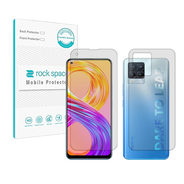 محافظ صفحه نمایش شفاف راک اسپیس مدل HyGEL مناسب برای گوشی موبایل ریلمی 8 Pro به همراه محافظ پشت گوشی