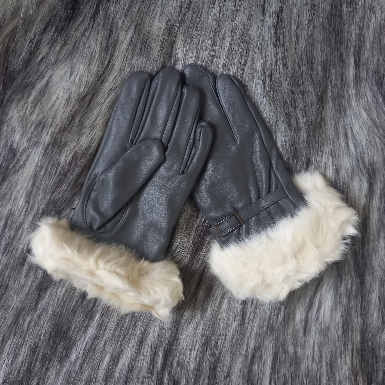 دستکش دخترانه مدل چرم کدGL031 رنگ طوسی