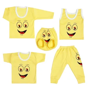 ست 5 تکه لباس نوزادی مدل Smile رنگ زرد