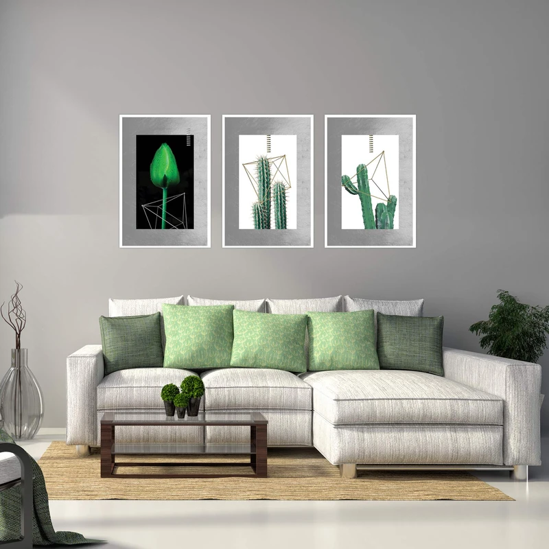 تابلو بکلیت طرح مدرن گل کاکتوس مدل شاین اکلیلی W-1895 مجموعه 3 عددی