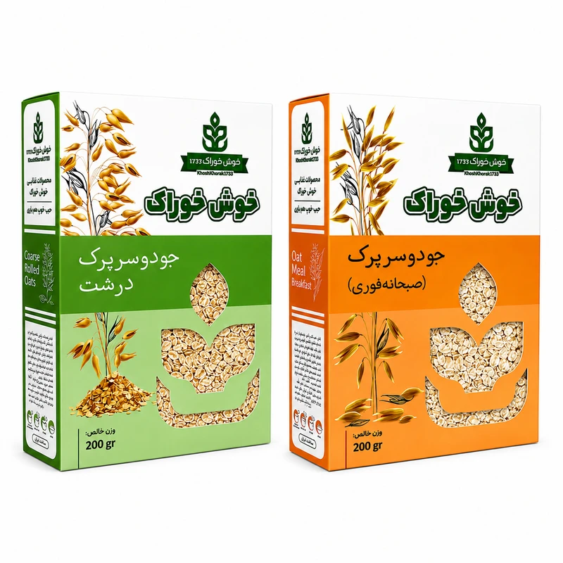جو دوسر پرک صبحانه فوری و جو دوسر پرک درشت خوش خوراک - ۲۰۰ گرم بسته ۲عددی