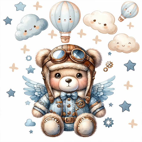 استیکر دیواری کودک راتیانا مدل angel pilot bear