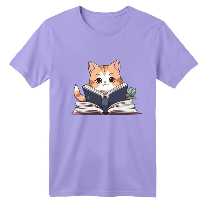 تی شرت آستین کوتاه بچگانه مدل گربه کتابخوان