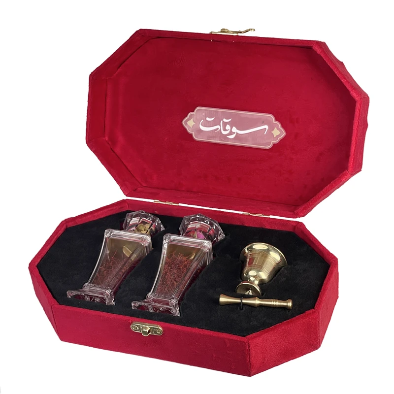 زعفران سرگل سوقات - 1 مثقال به همراه هاون مجموعه 3 عددی