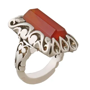 انگشتر نقره مردانه بازرگانی میلادی مدل  رکاب دست ساز سنگ عقیق یمنی کد AM_2788