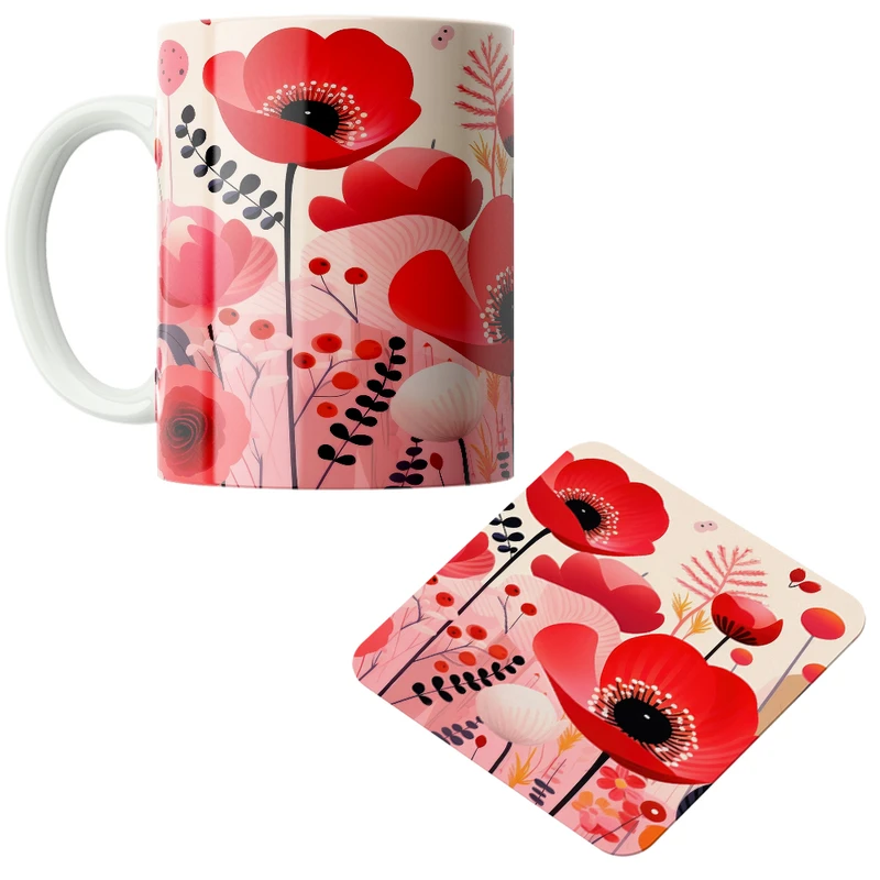 ماگ پاد آفرین مدل گل ها کد DKC561 به همراه زیر لیوانی