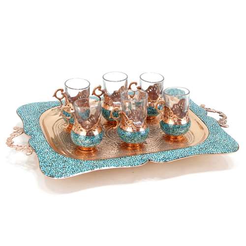 ست 7 تکه چای خوری مسی طرح فیروزه کوب کد MF001