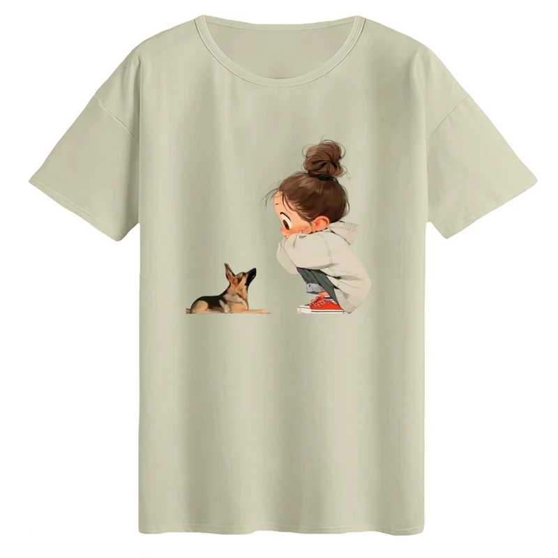 تی‌شرت لانگ آستین کوتاه زنانه مدل دختر و سگ