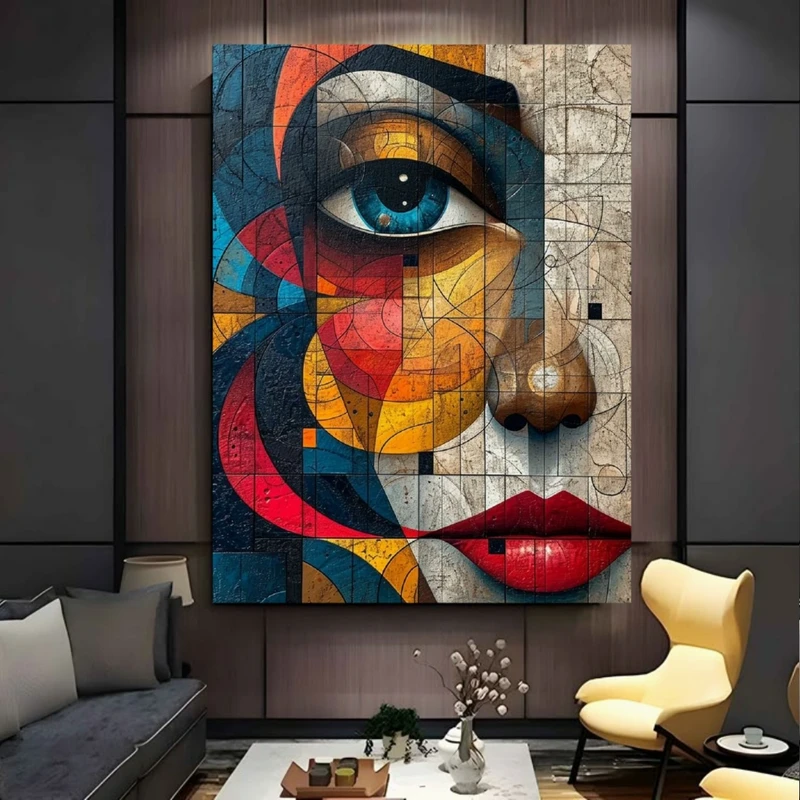 پوستر پارچه ای طرح مخمل پرتره انتزاعی مدل کوبیسم کد FP106250