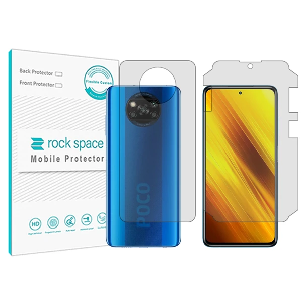محافظ صفحه نمایش شفاف راک اسپیس مدل Anti Shock مناسب برای گوشی موبایل شیائومی Poco X3 به همراه محافظ پشت گوشی