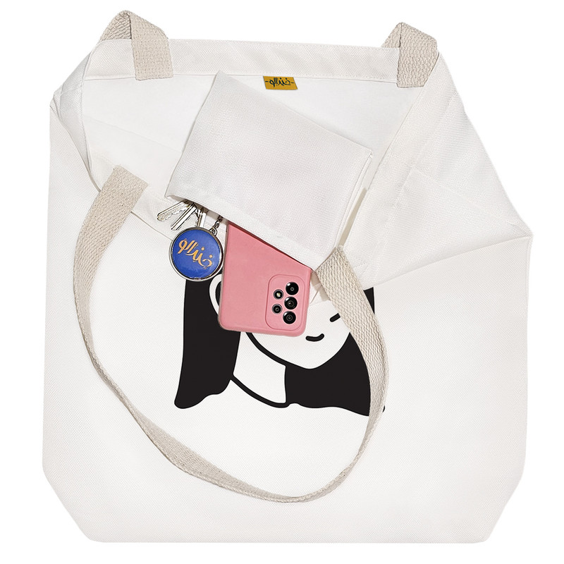 ساک خرید پارچه ای خندالو طرح پرتره دختر مدل توت بگ کد 6945