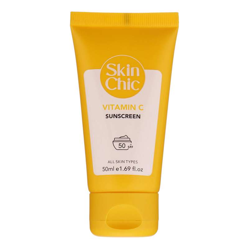 کرم ضد آفتاب بدون رنگ SPF 50 اسکین شیک مدل Vitamin C ‌مناسب انواع پوست حجم 50 میلی‌لیتر