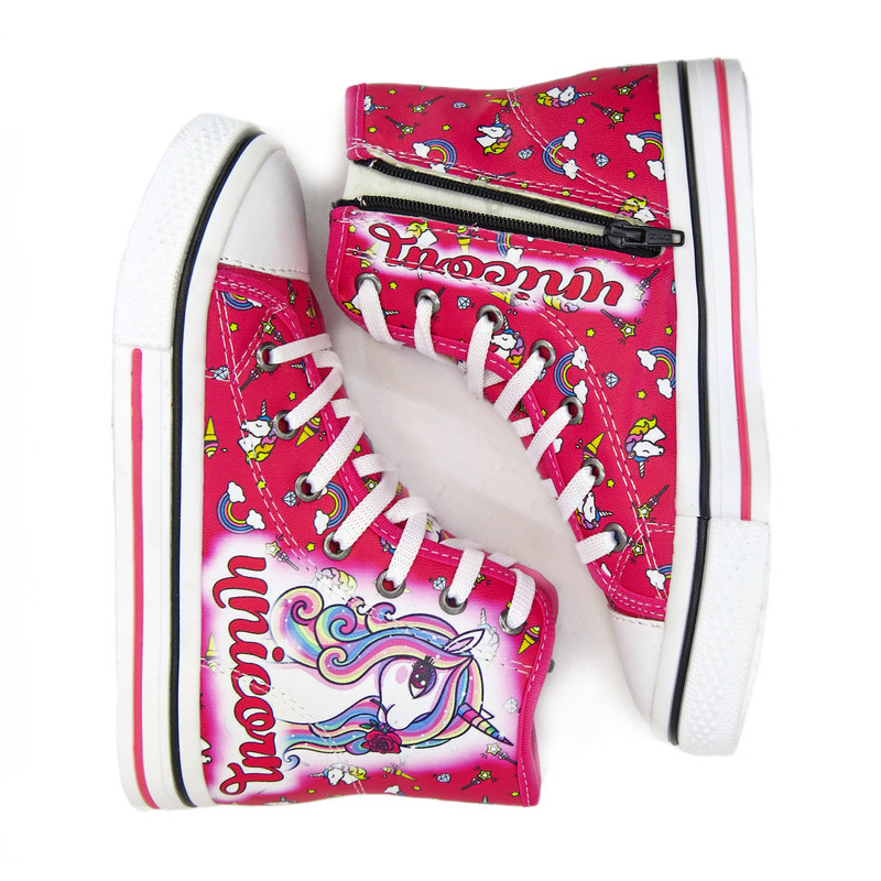 کفش راحتی دخترانه مدل آل استار یونیکورن اسب تکشاخ رنگ سرخابی