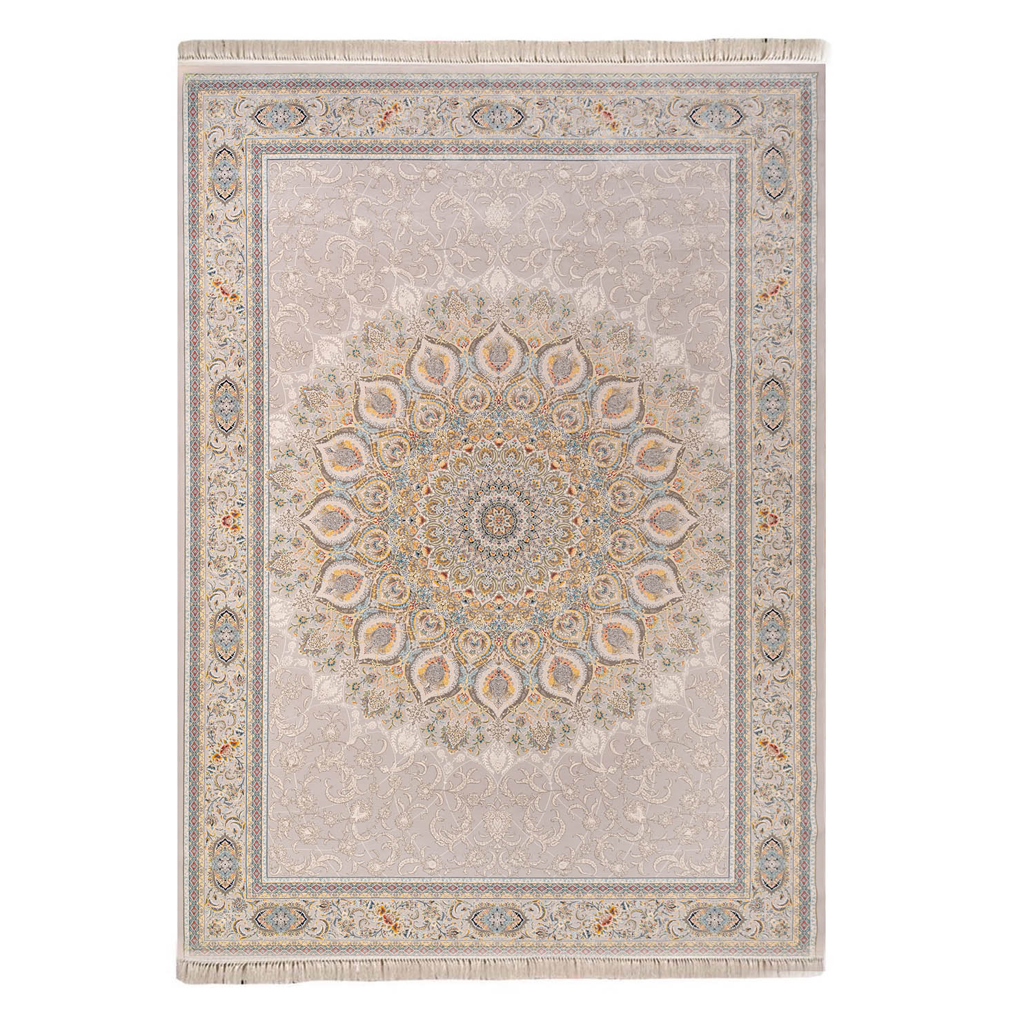 فرش ماشینی فرش الماس کویر مدل اشرافی کد 1505 زمینه نقره ای