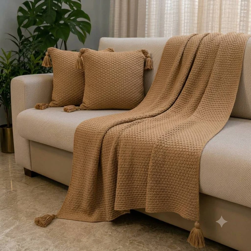 شال مبل و تخت مدل حصیری سایز 210x140 سانتی‌متر
