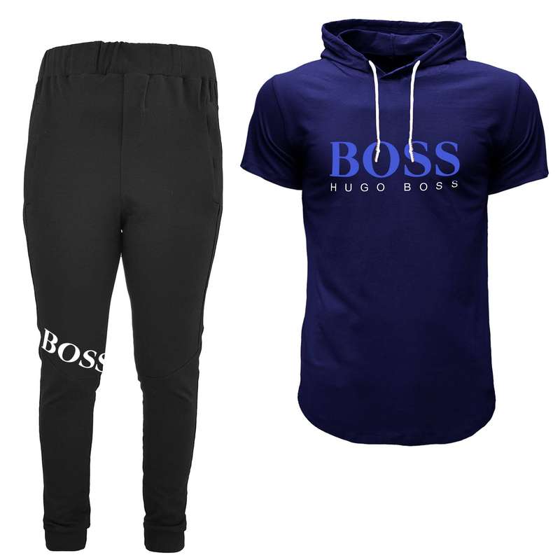 ست تی شرت کلاه دار و شلوار مردانه مدل 00518135 رنگ سرمه ای