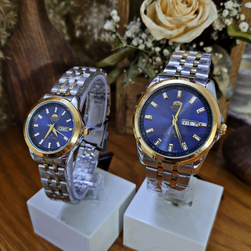 ست ساعت مچی عقربه‌ای زنانه و مردانه مدل کوارتز دو تقویم کد 15