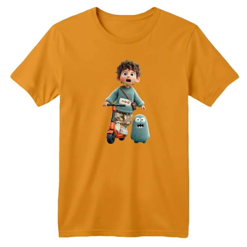 تی‌شرت آستین کوتاه لانگ بچگانه مدل پسرک و اسکوتر