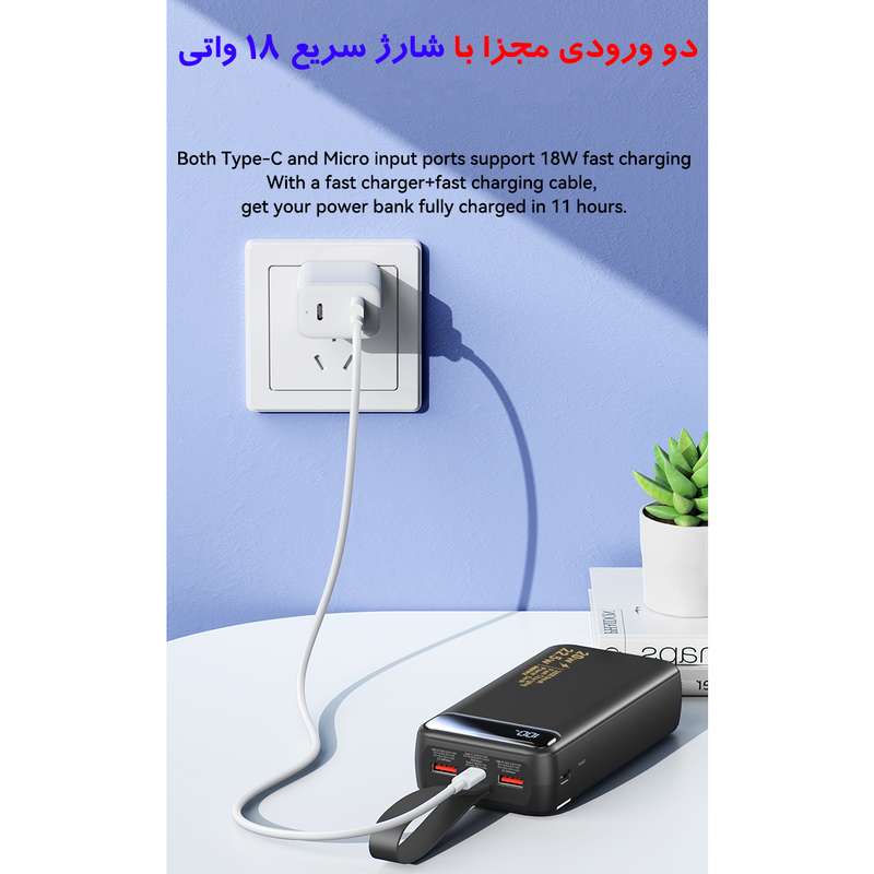 تصویری از نمایشگر دیجیتال روشن پاوربانک ریمکس RPP-660 که درصد شارژ باقی‌مانده را با وضوح بالا نشان می‌دهد