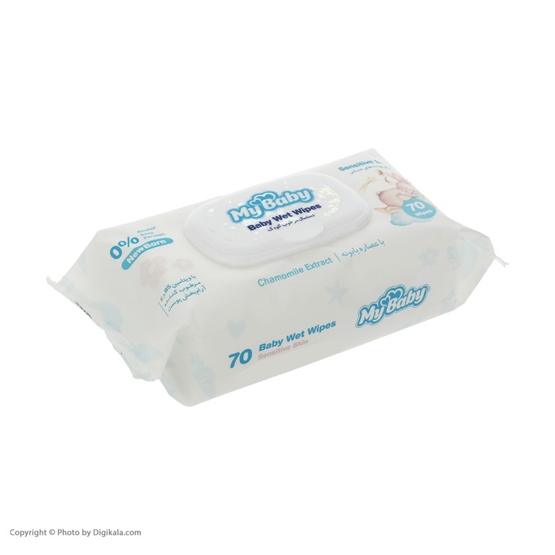 دستمال مرطوب کودک مای بیبی مدل sensitive بسته 70 عددی