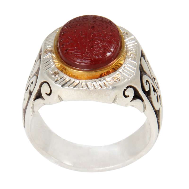 انگشتر نقره مردانه بازرگانی میلادی مدل سنگ عقیق یمن رکاب دست ساز کد AM_1956