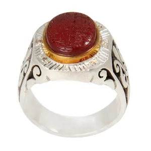 انگشتر نقره مردانه مدل سنگ عقیق یمنی کهنه رکاب دست ساز سیاه قلم کد AM_1956