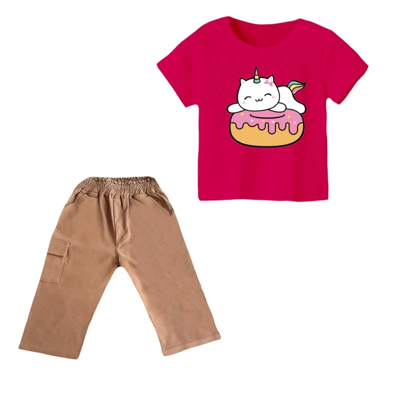 ست تی شرت و شلوارک دخترانه مدل یونیکورن کد ۱