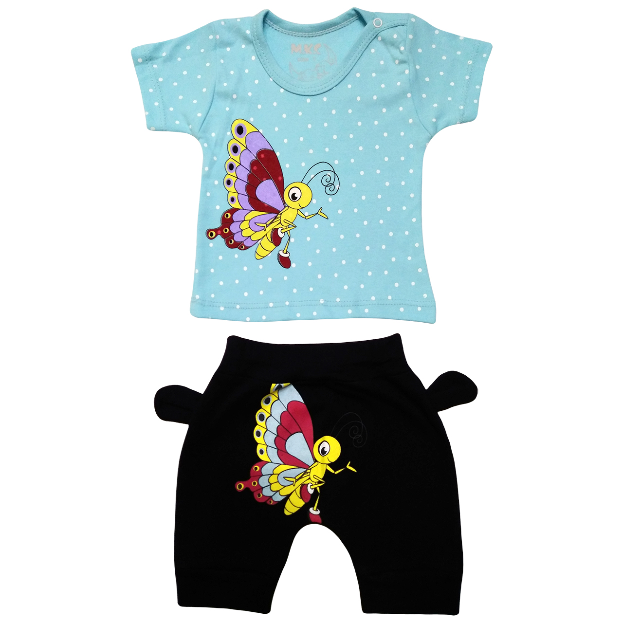 ست تی شرت و شلوارک نوزادی دخترانه طرح پروانه کد M309