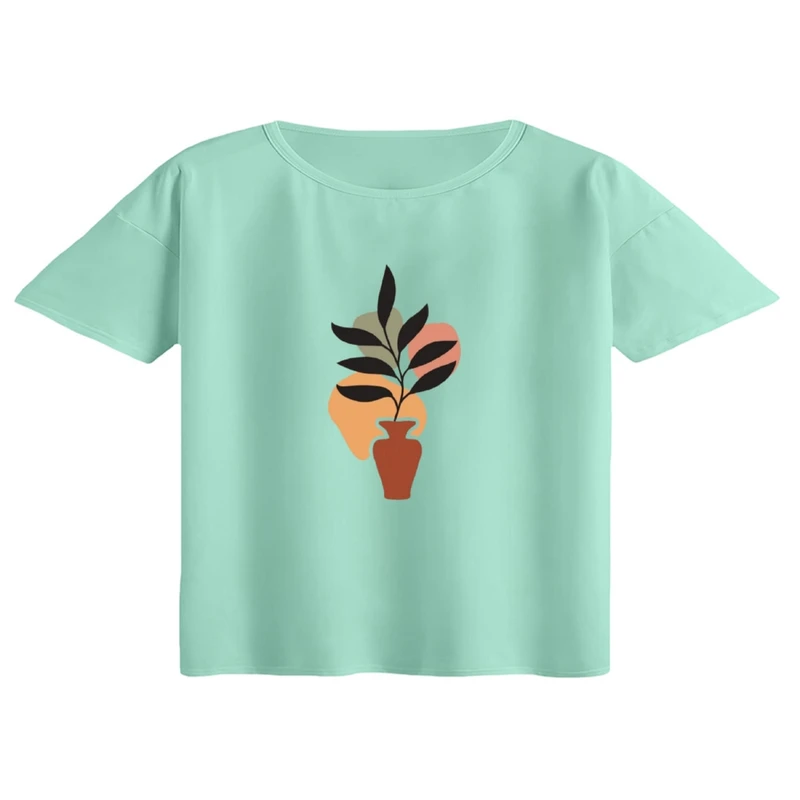 کراپ تی‌شرت آستین کوتاه زنانه مدل گلدان مینیمال