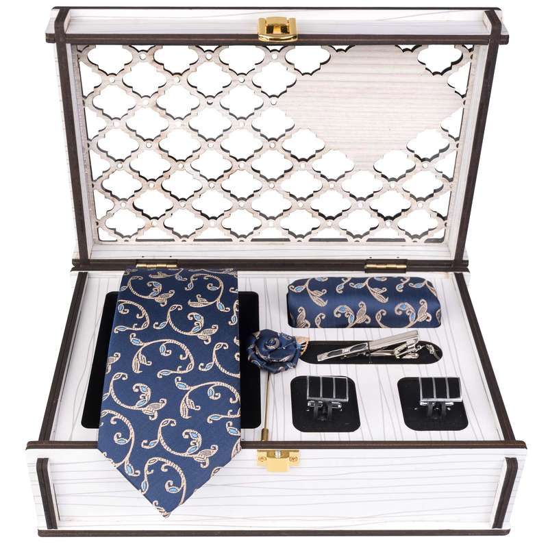 ست کراوات و دستمال جیب و دکمه سردست و گل کت مردانه جیان فرانکو روسی مدل GF-F839-BOX