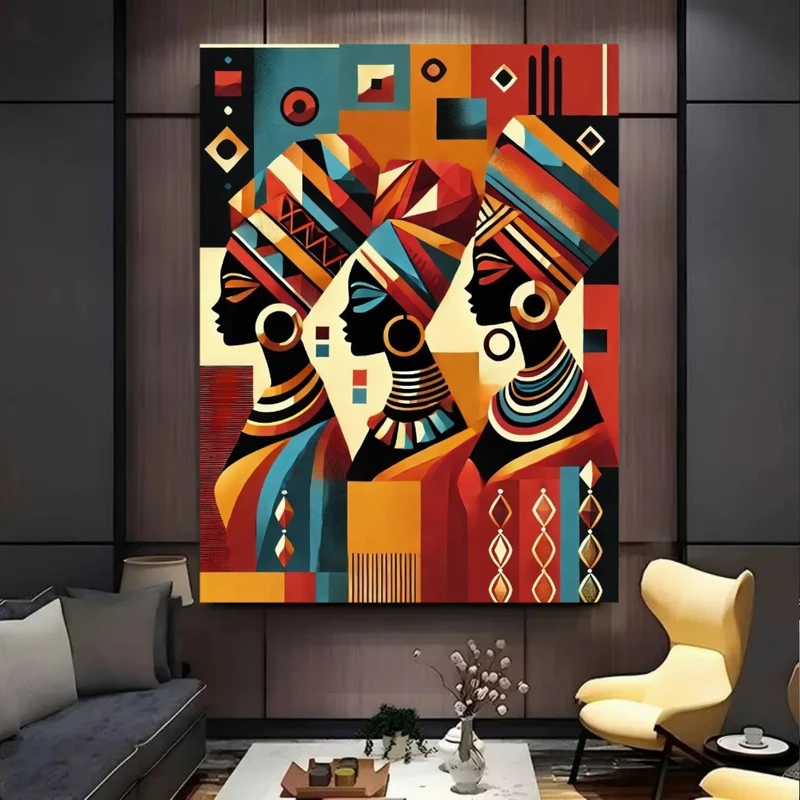پوستر پارچه ای طرح مخمل  کوبیسم مدل پرتره هندسی افریقایی کد FP106522