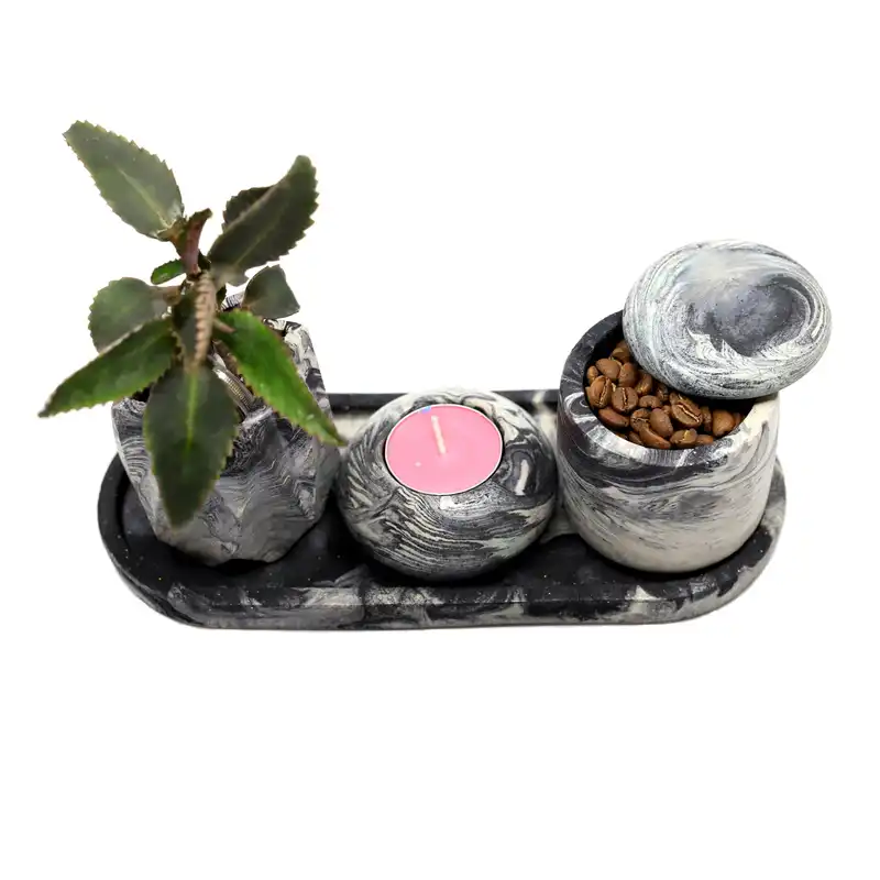 ست 4 تکه گلدان و جاشمعی بتنی کد 5