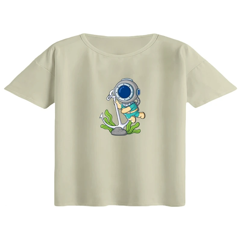کراپ تی‌شرت آستین کوتاه زنانه مدل آدم فضایی کد05