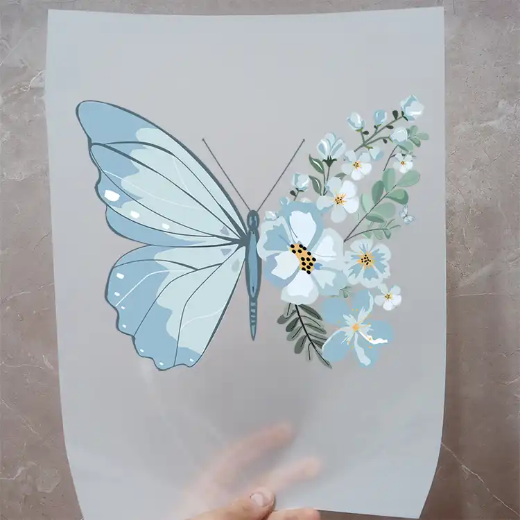 استیکر پارچه و لباس مدل دی تی اف طرح پروانه گل کد H20.165 مجموعه 3 عددی