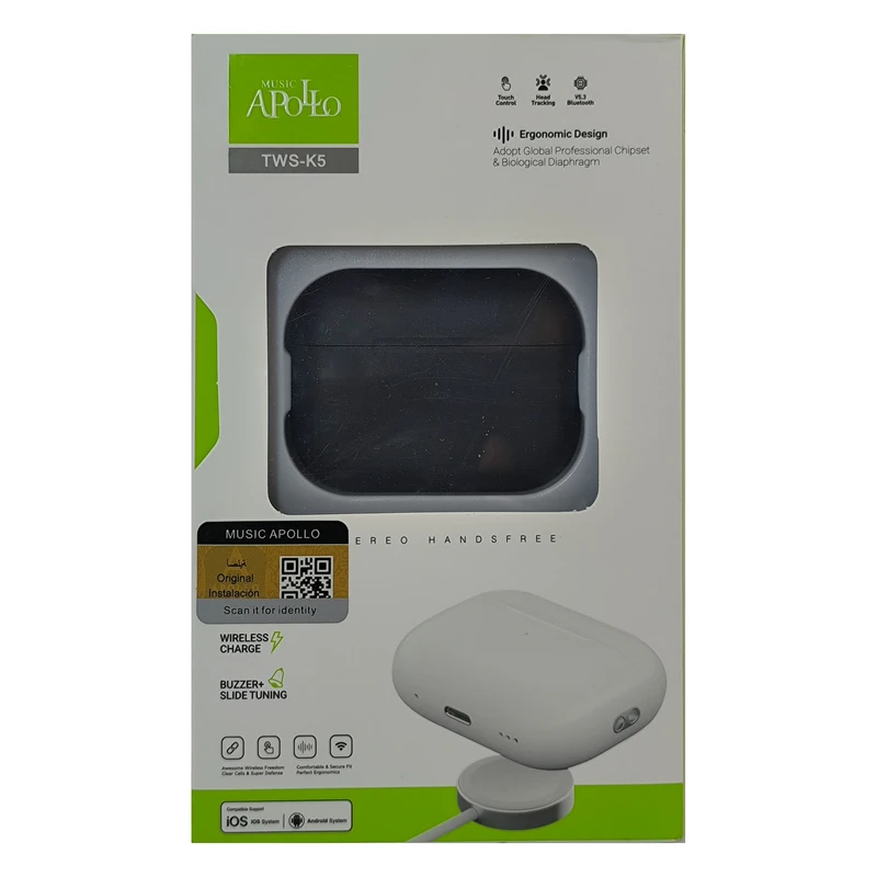 عکس شماره 17 : هدفون بلوتوثی موزیک آپولو مدل 5 true wireless earbuds به همراه کاور
