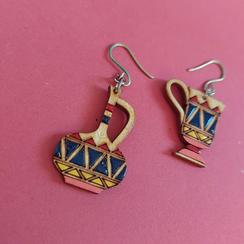 گوشواره زنانه مدل چوبی تابه تا طرح جام و کوزه کد EP001