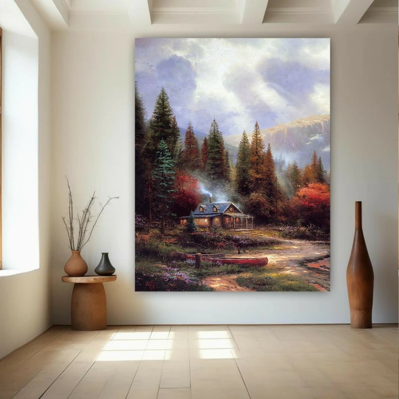 پوستر پارچه ای طرح مخمل روستای قدیمی مدل زندگی ساده کد BK24272