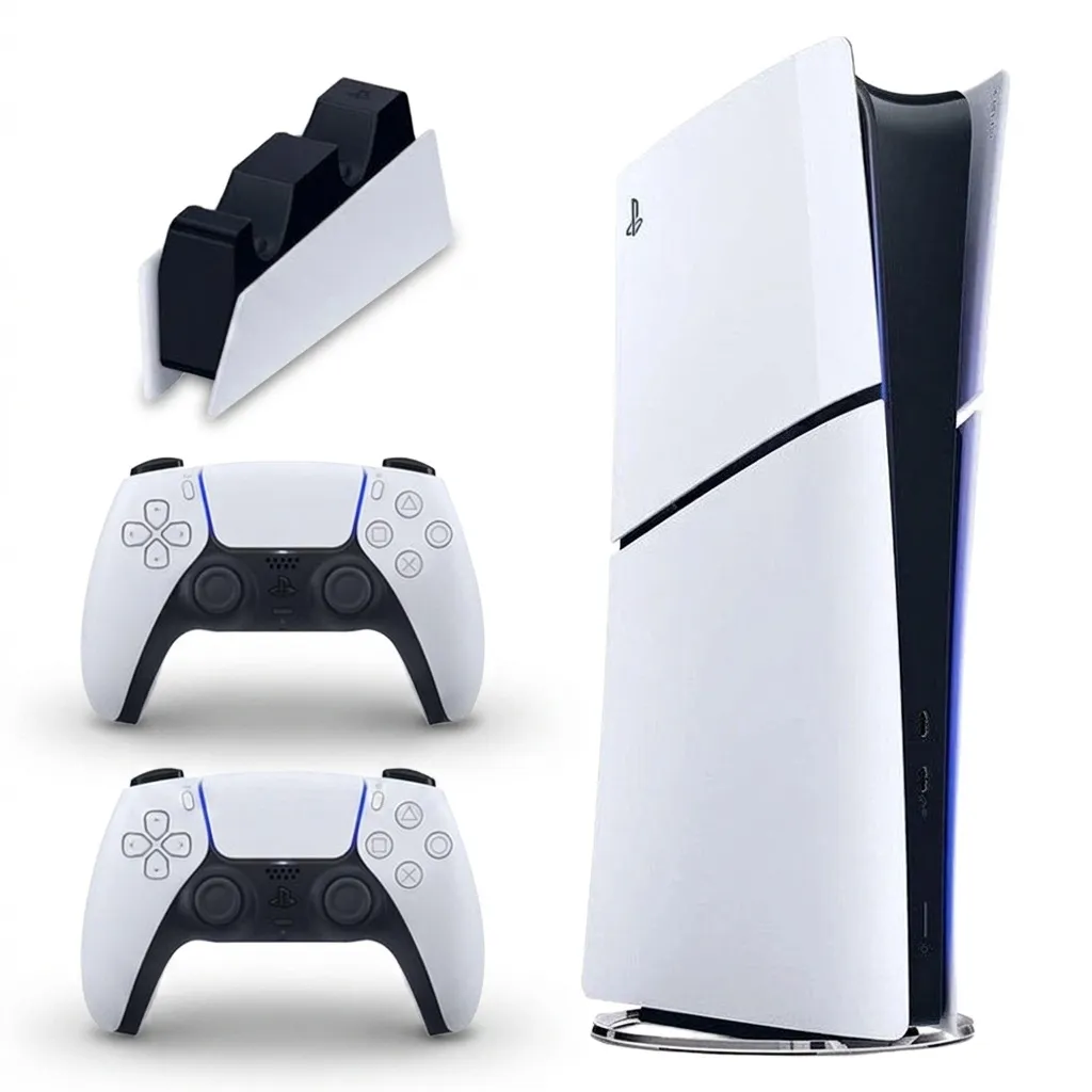 کنسول بازی سونی مدل PlayStation 5 Slim Digital Edition ظرفیت 1 ترابایت ریجن 2016B اروپا به همراه دسته اضافی و پایه شارژر