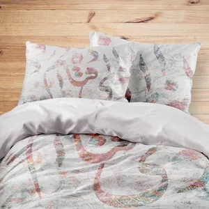 سرویس خواب مدوپد طرح نستعلیق عنابی مدل mod00017 یک نفره 4 تکه