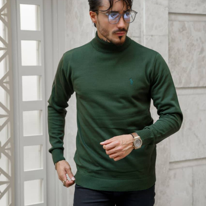 پلیور یقه اسکی مردانه مدل ساده رنگ سبز