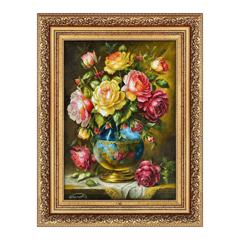 تابلو فرش دستباف فرش میرنظامی طرح گل و گلدان کد 2025